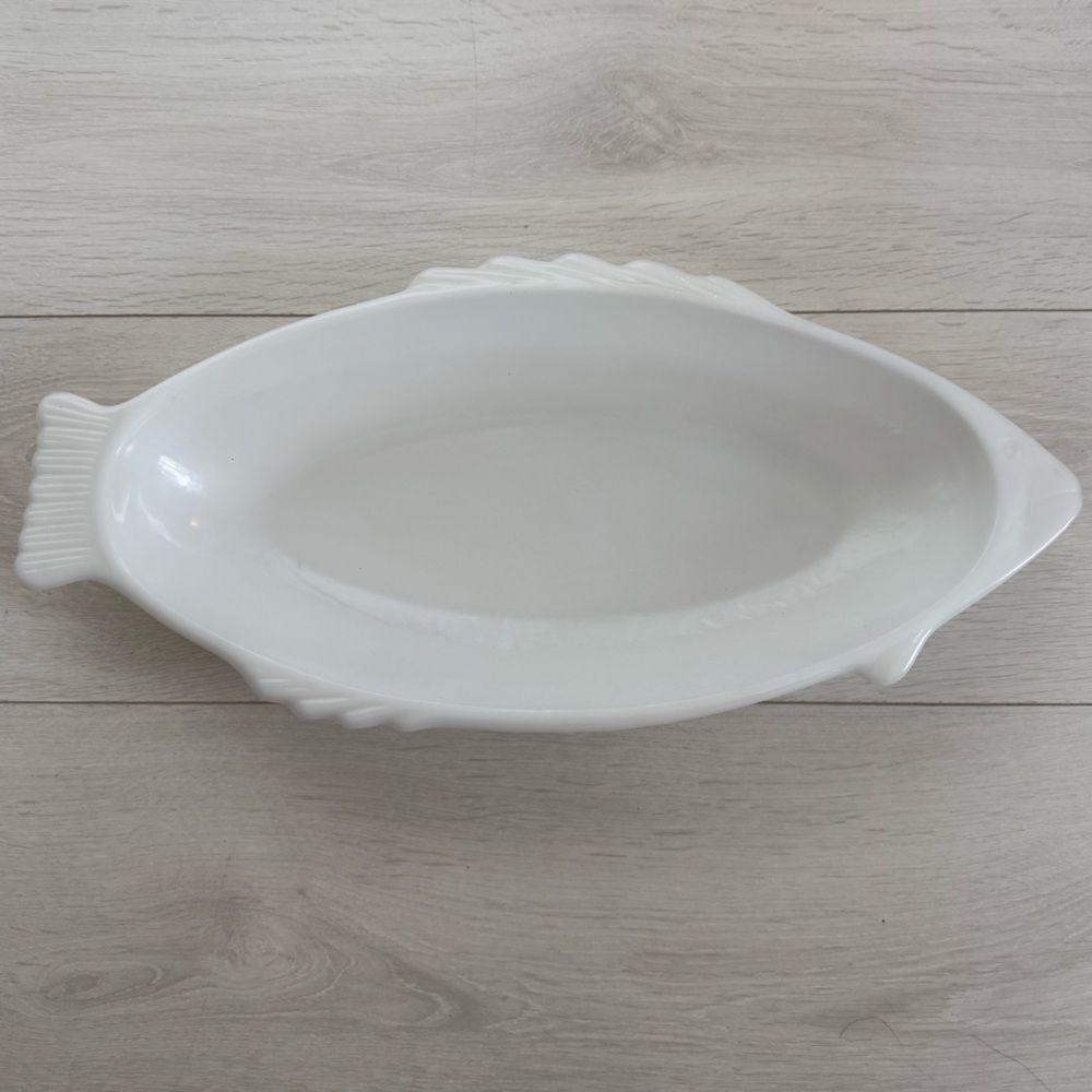 Vintage Large GlasBake Milk Glass Platter Serving Dish